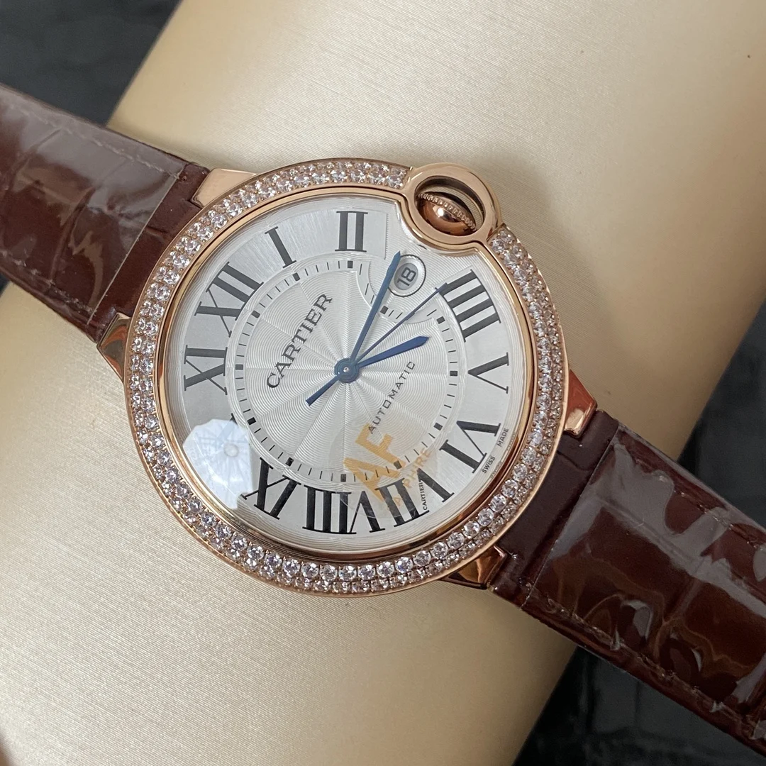 Cartier Ballon Bleu Rose Gold Brown Dial 42mm — photographed off the sweep