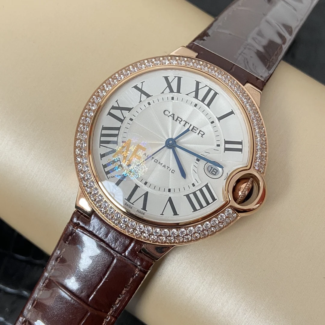 Cartier Ballon Bleu Rose Gold Brown Dial 42mm — photographed off the sweep