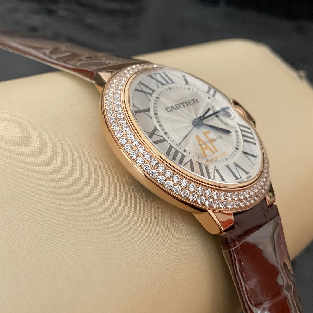 Cartier Ballon Bleu Rose Gold Brown Dial 42mm — photographed off the sweep