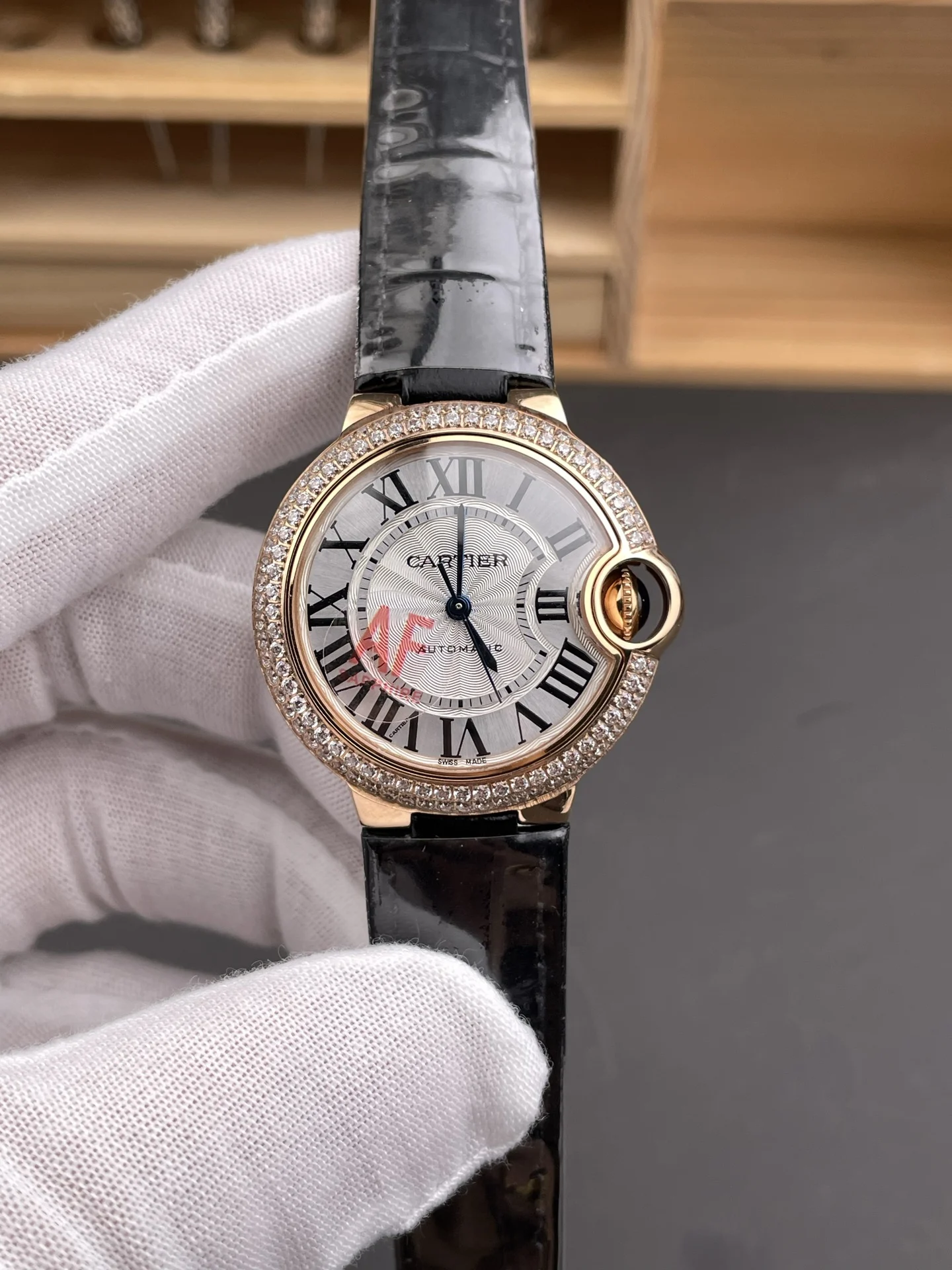 Cartier Ballon Bleu Rose Gold Diamond-Set 33mm — photographed off the sweep