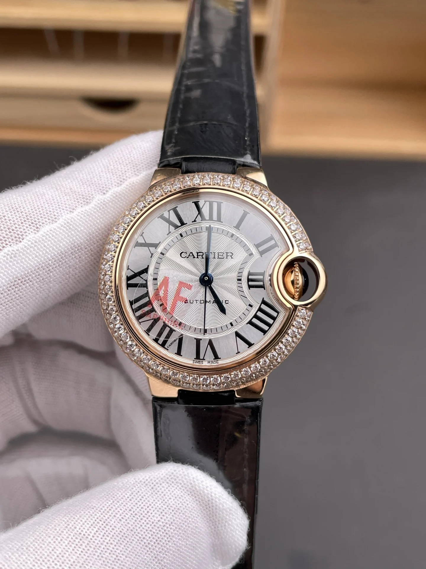 Cartier Ballon Bleu Rose Gold Diamond-Set 33mm — photographed off the sweep