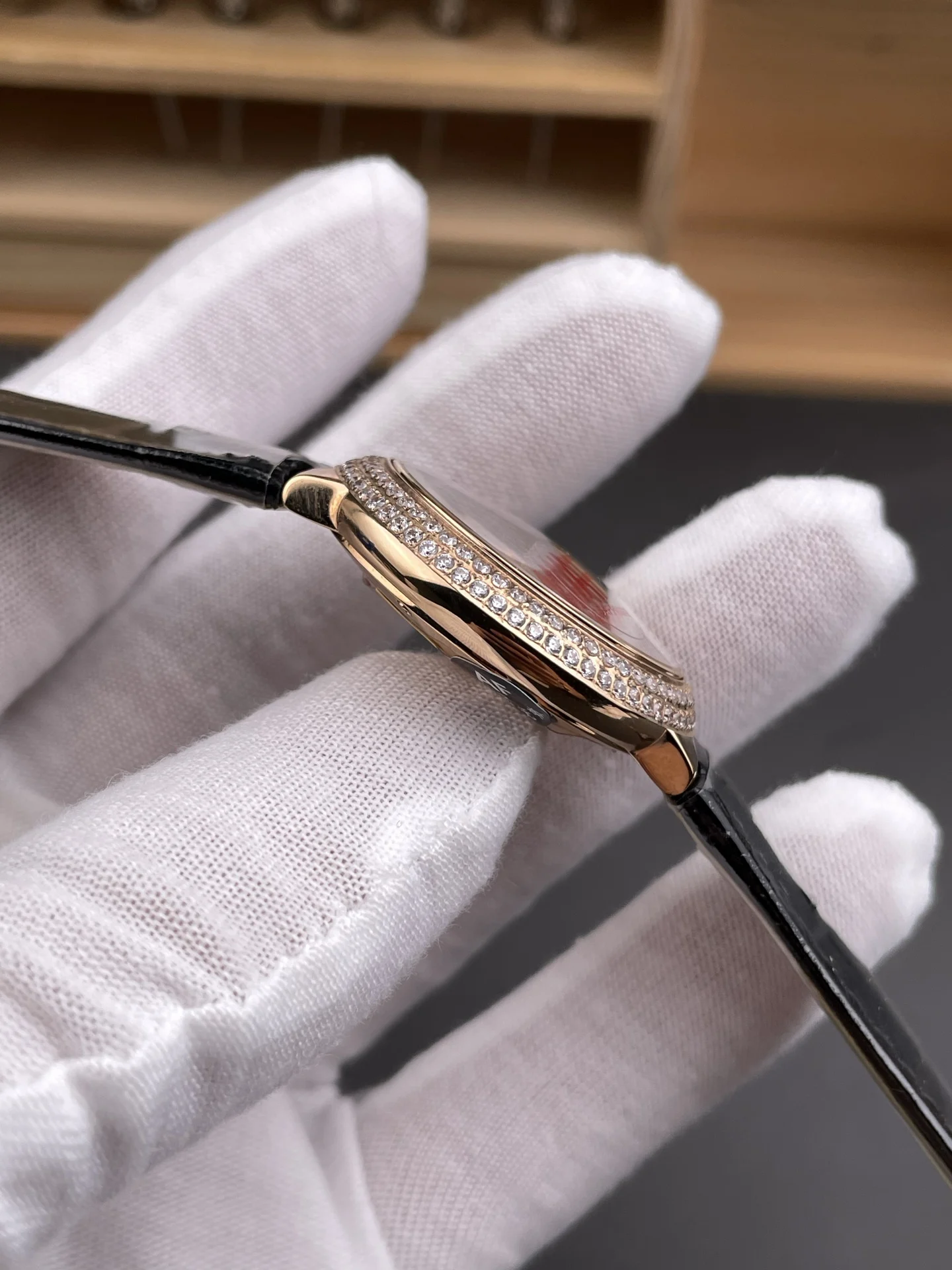 Cartier Ballon Bleu Rose Gold Diamond-Set 33mm — photographed off the sweep