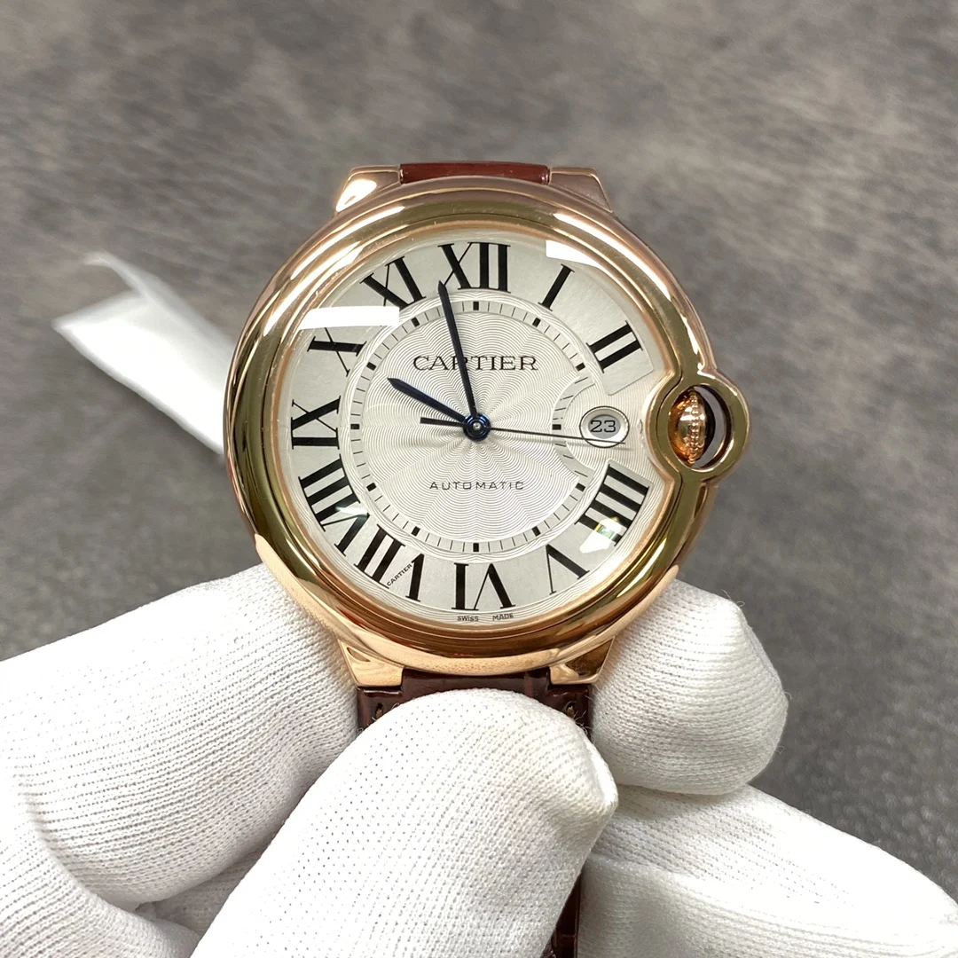 Cartier Ballon Bleu Rose Gold Silver Dial — photographed off the sweep