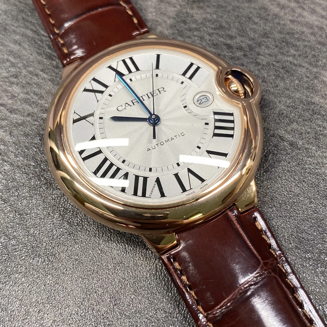 Cartier Ballon Bleu Rose Gold Silver Dial — photographed off the sweep