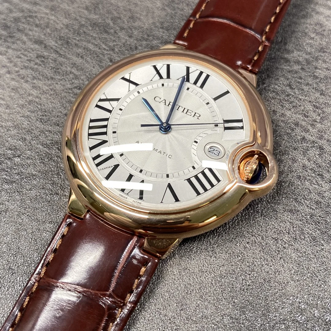 Cartier Ballon Bleu Rose Gold Silver Dial — photographed off the sweep