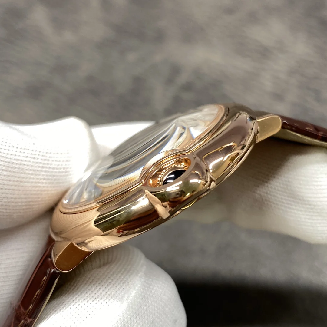 Cartier Ballon Bleu Rose Gold Silver Dial — photographed off the sweep
