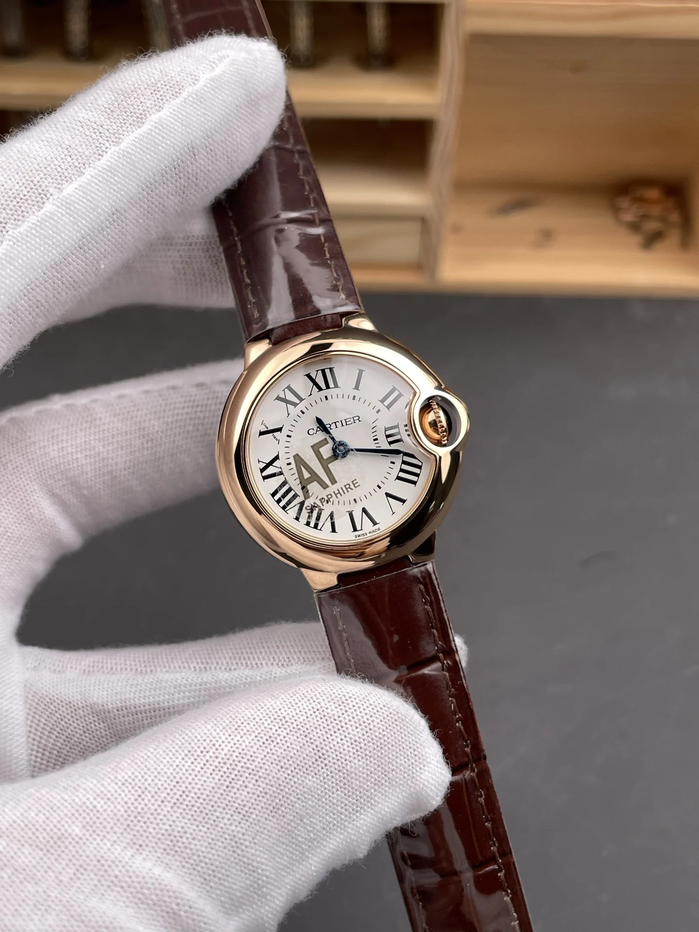Cartier Ballon Bleu Rose Gold White Dial 28mm — photographed off the sweep