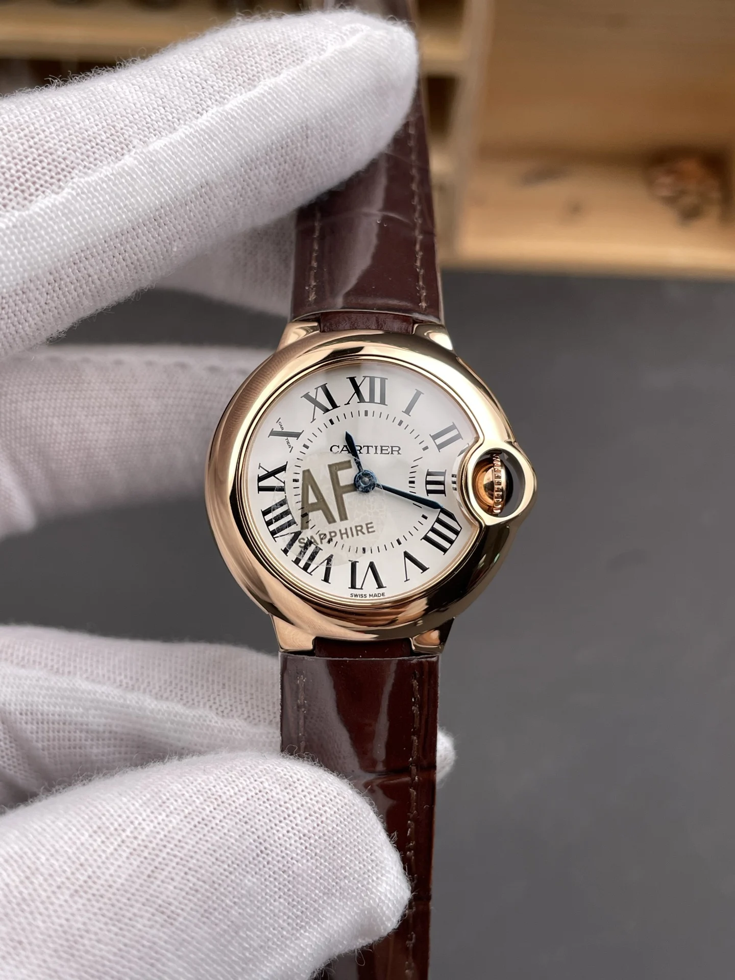 Cartier Ballon Bleu Rose Gold White Dial 28mm — photographed off the sweep