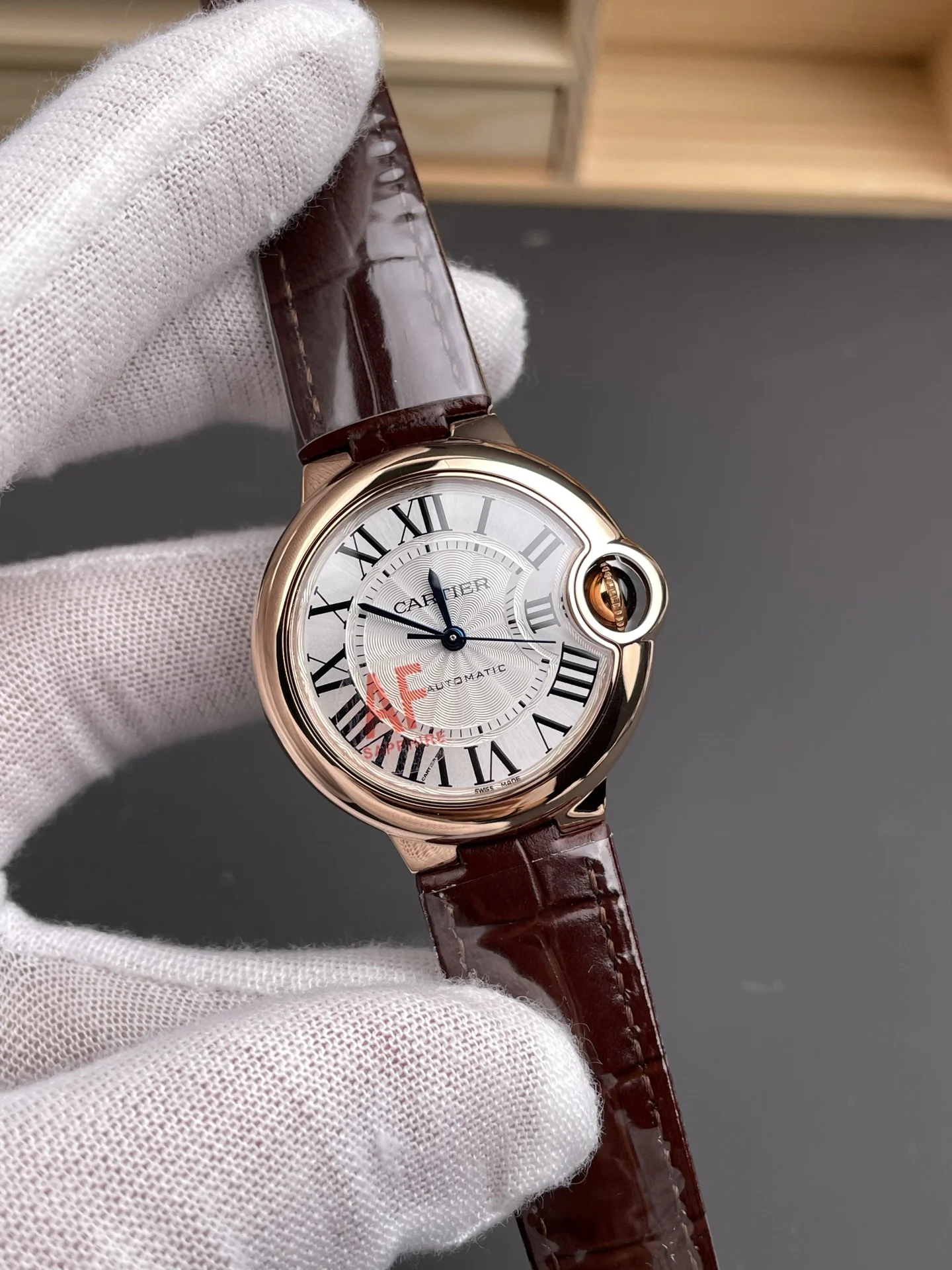 Cartier Ballon Bleu Rose Gold White Dial 33mm — photographed off the sweep