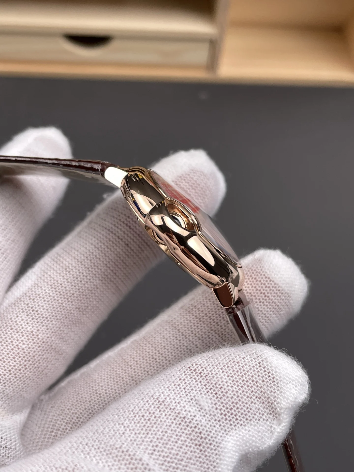 Cartier Ballon Bleu Rose Gold White Dial 33mm — photographed off the sweep