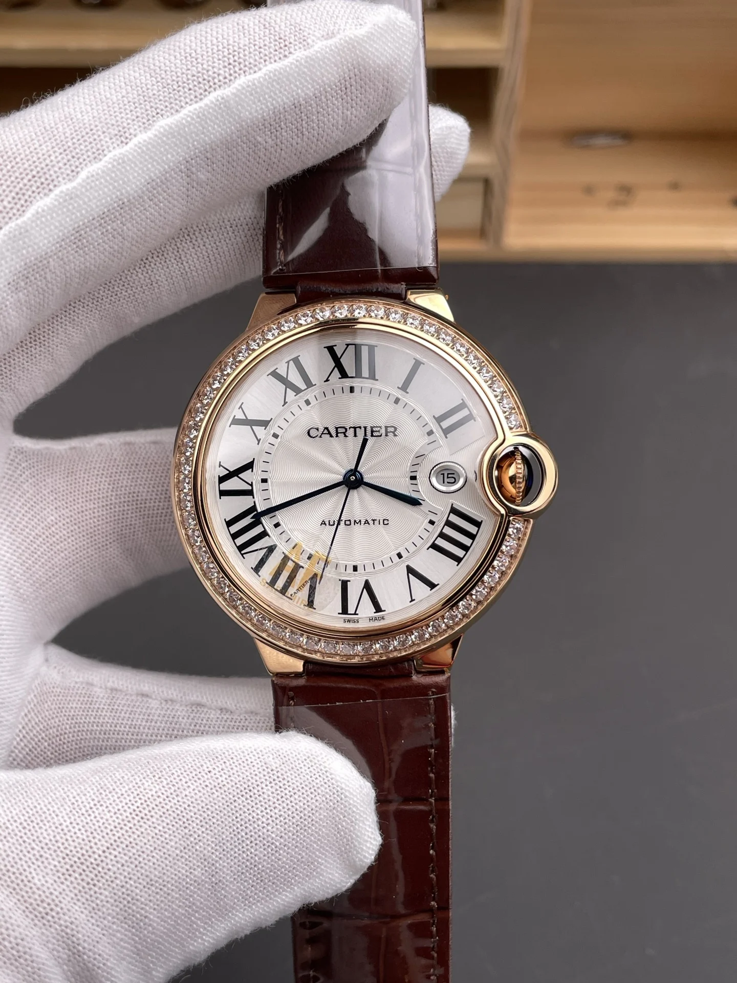 Cartier Ballon Bleu Rose Gold White Dial Diamond-Set 42mm