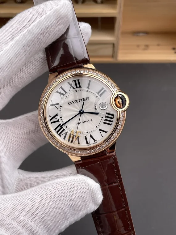 Cartier Ballon Bleu Rose Gold White Dial Diamond-Set 42mm