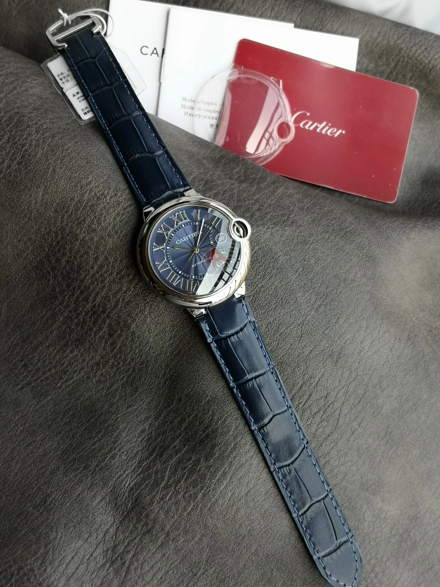 Cartier Ballon Bleu Steel White Dial 33mm — photographed off the sweep