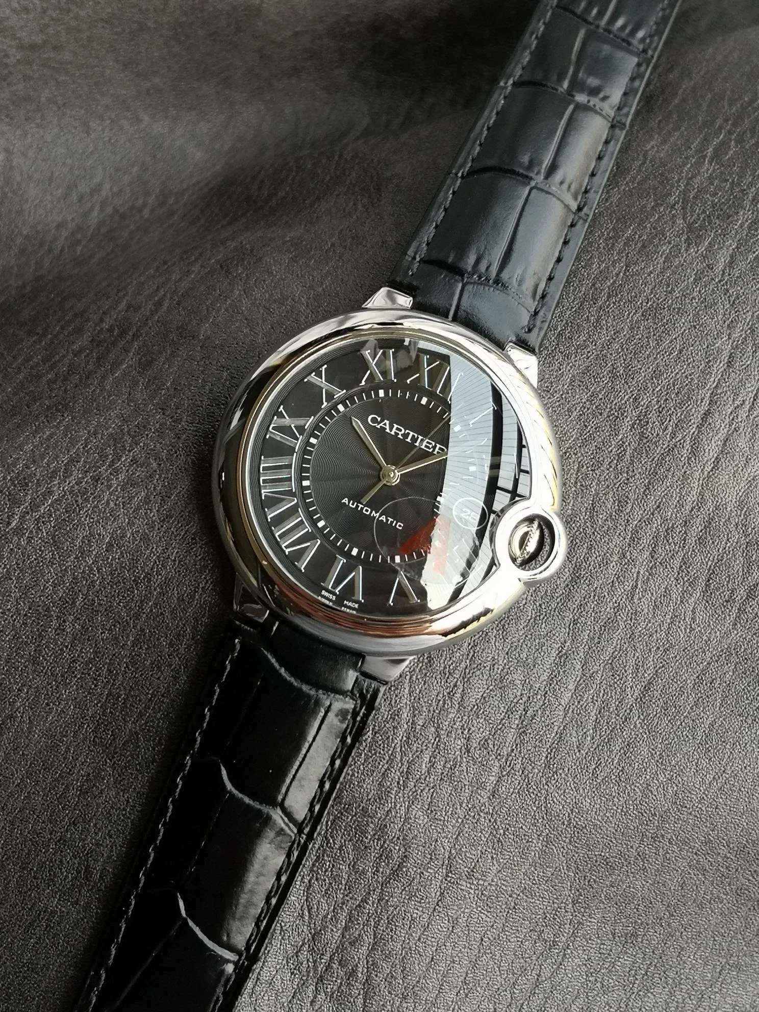Cartier Ballon Bleu Steel White Dial 33mm — photographed off the sweep