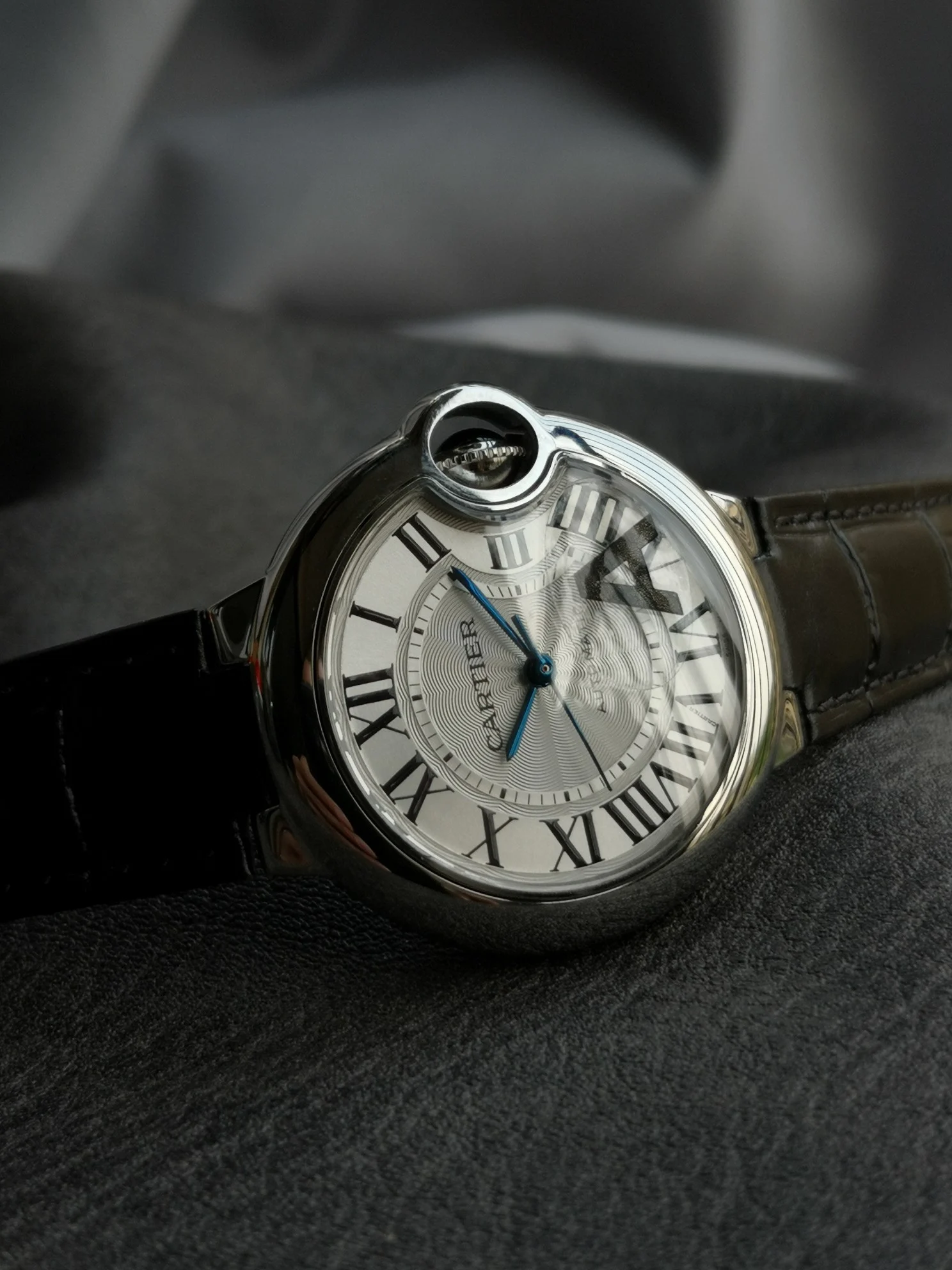 Cartier Ballon Bleu Steel White Dial 42mm — photographed off the sweep