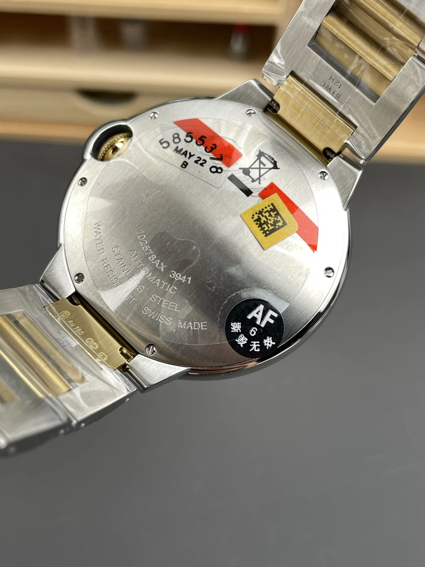 Cartier Ballon Bleu Two-Tone White Dial 42mm — photographed off the sweep
