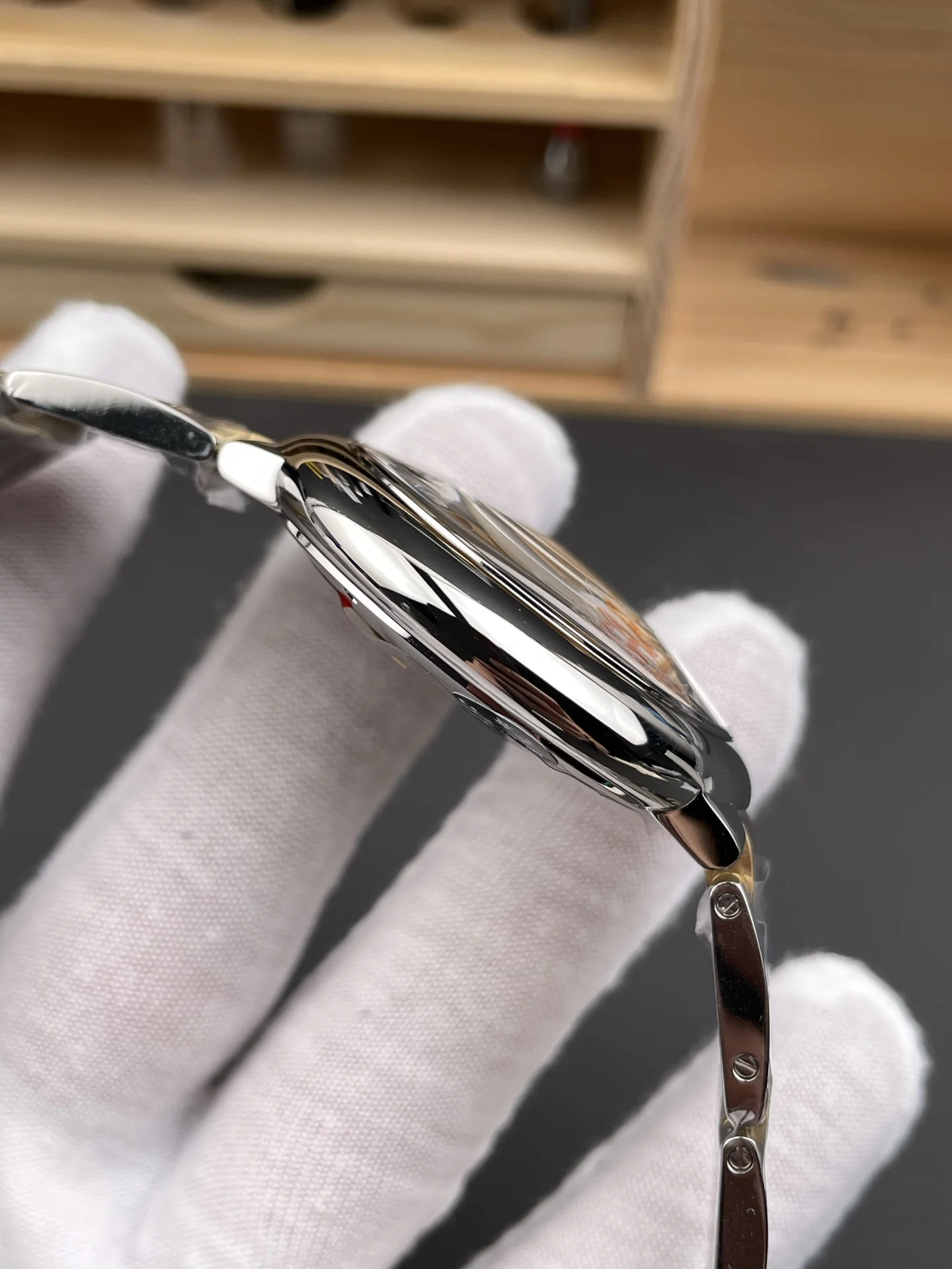 Cartier Ballon Bleu Two-Tone White Dial 42mm — photographed off the sweep