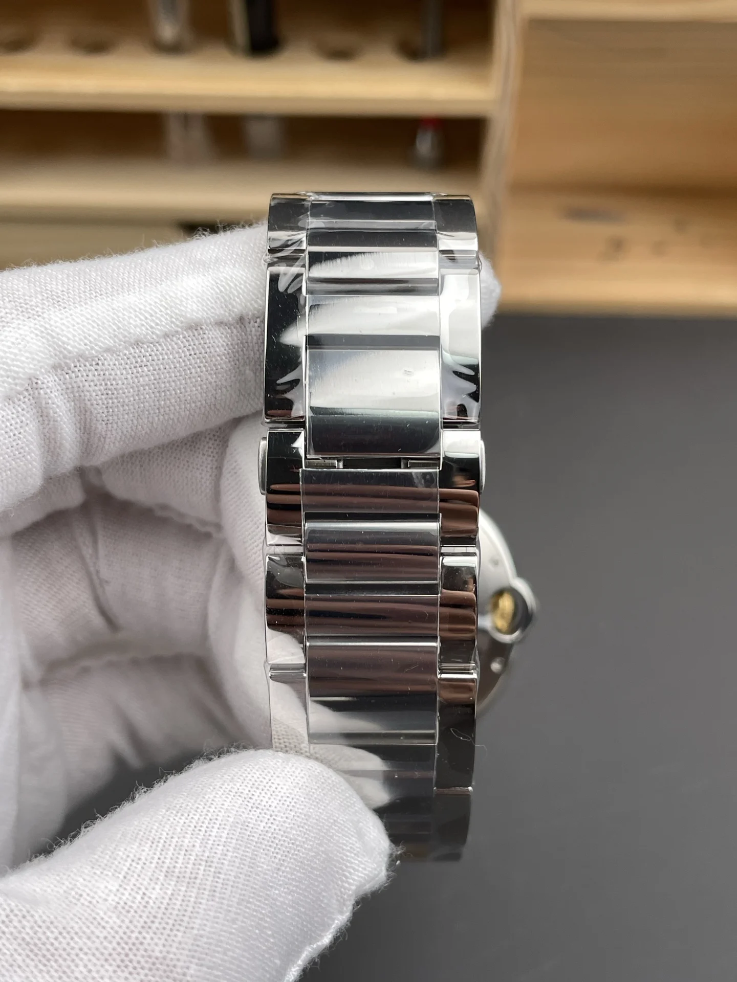 Cartier Ballon Bleu Two-Tone White Dial 42mm — photographed off the sweep
