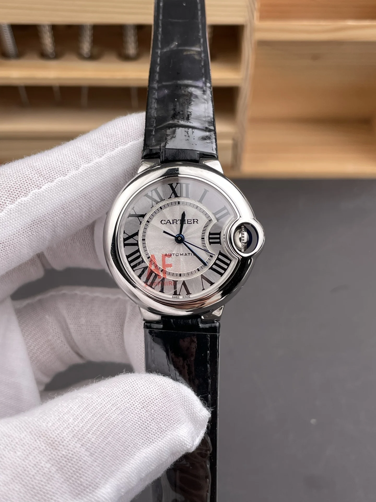 Cartier Ballon Bleu White Dial 33mm — photographed off the sweep
