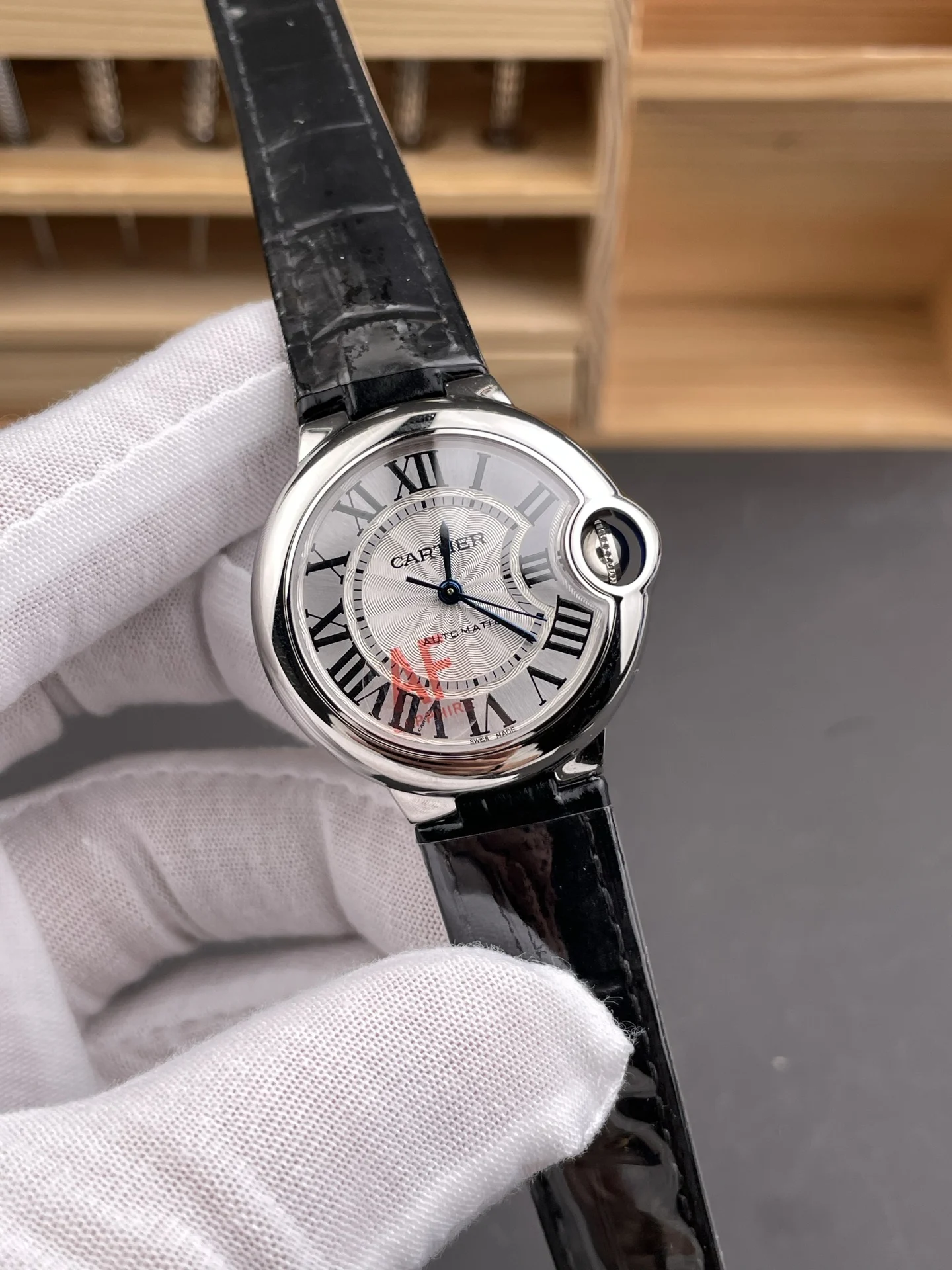 Cartier Ballon Bleu White Dial 33mm — photographed off the sweep
