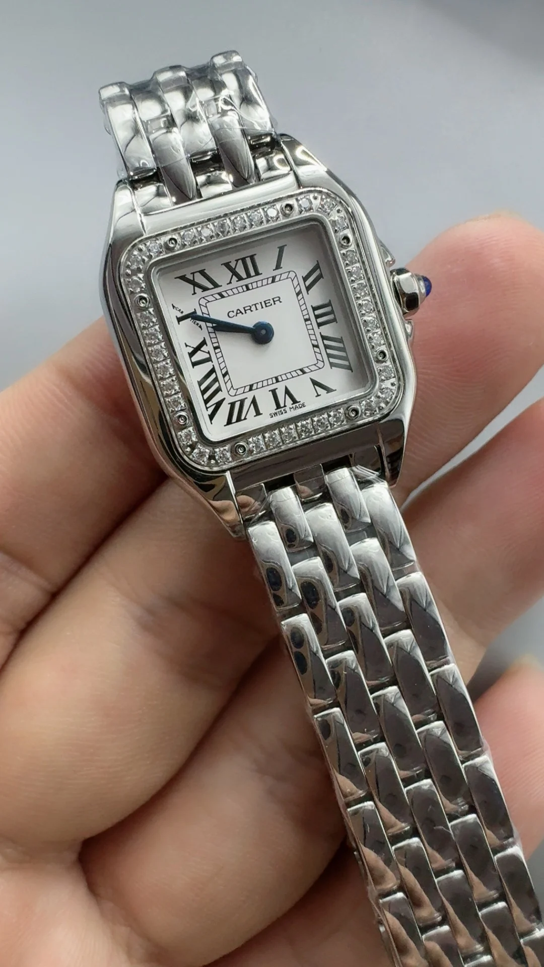 Cartier Panthère Silver Dial Diamond-Set 22mm — photographed off the sweep
