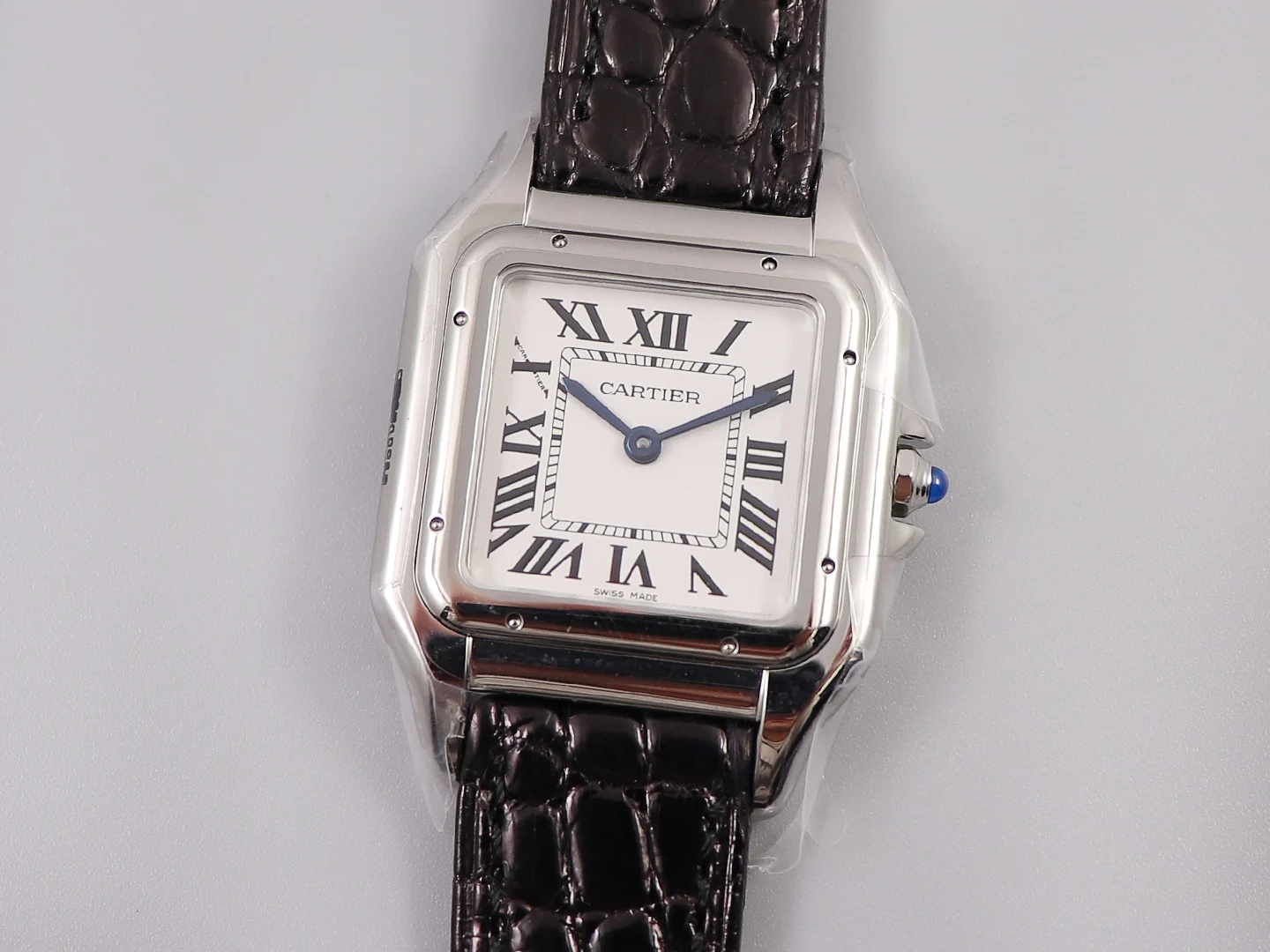 Cartier Panthère Steel Blue Dial — photographed off the sweep