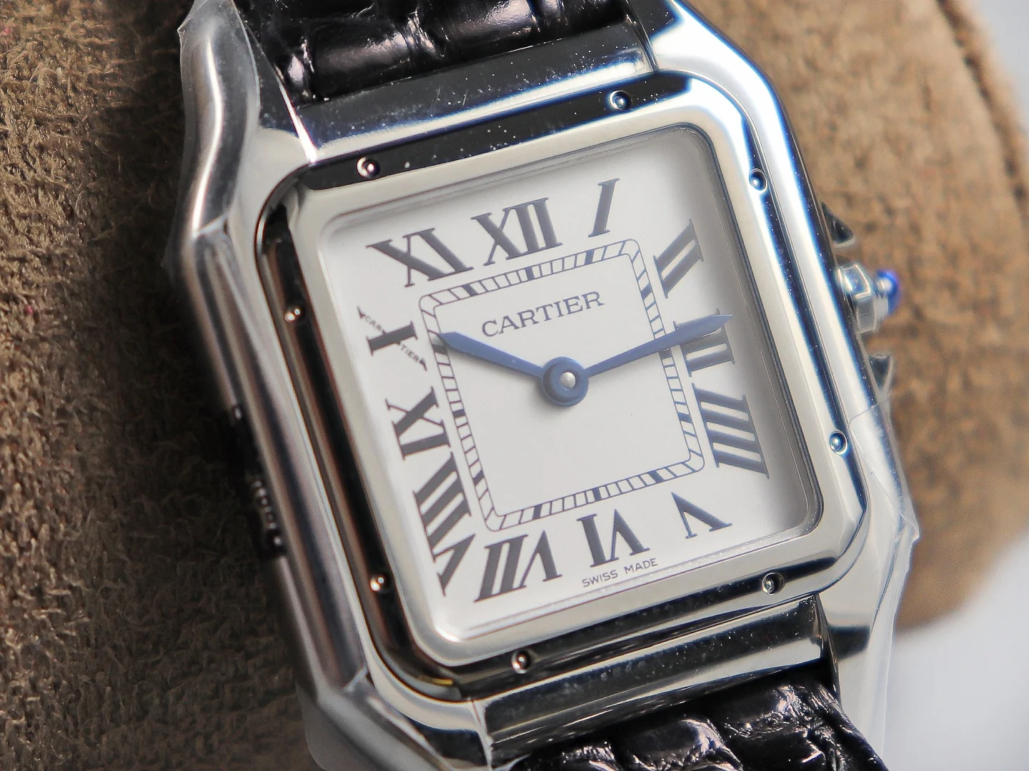 Cartier Panthère Steel Blue Dial — photographed off the sweep