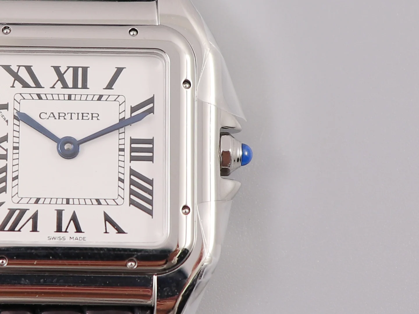 Cartier Panthère Steel Blue Dial — photographed off the sweep