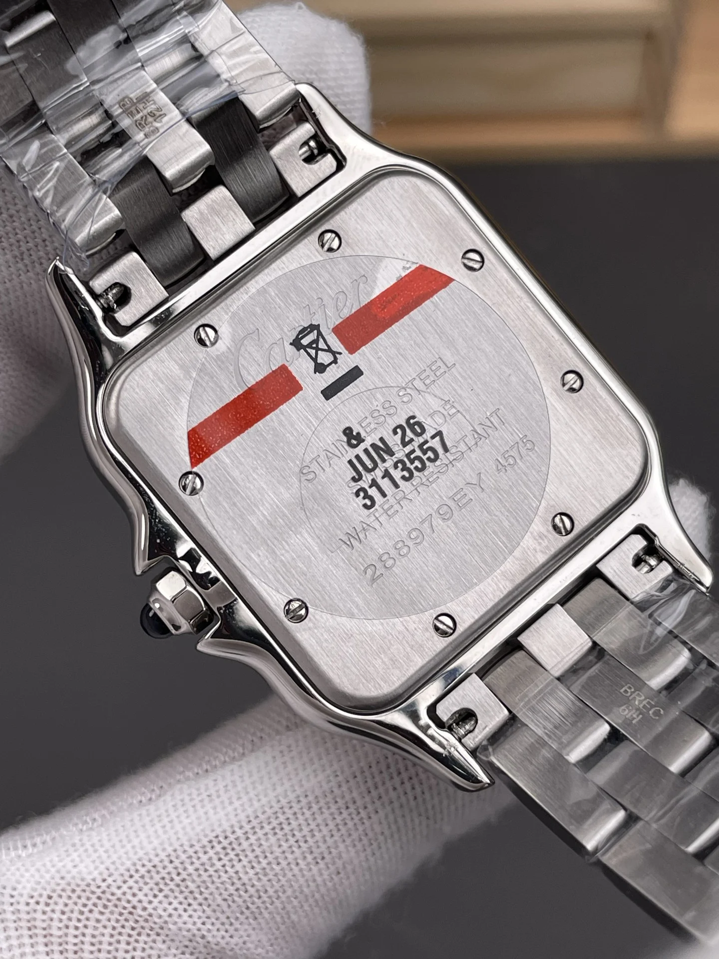 Cartier Panthère Steel White Dial 31 × 42mm — photographed off the sweep