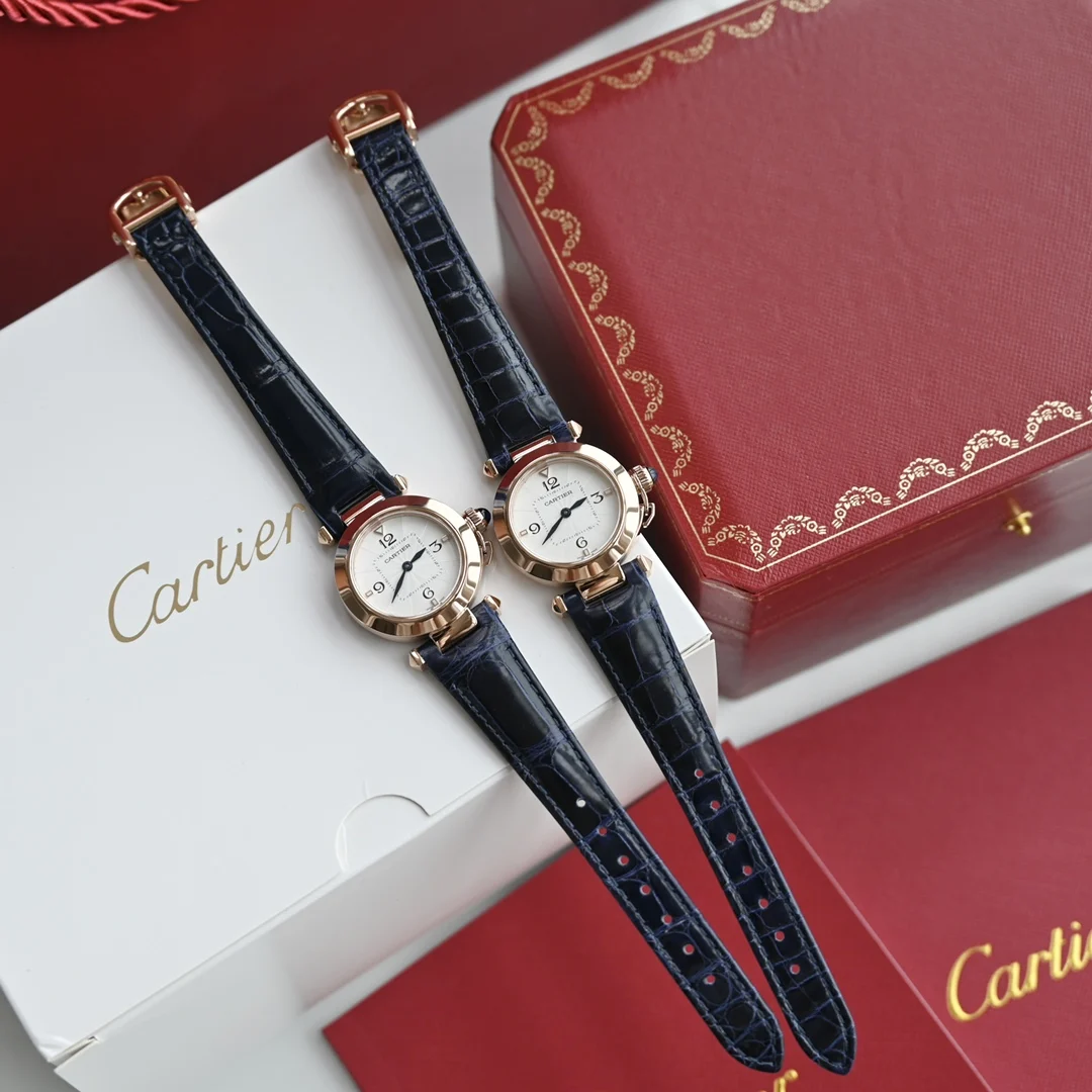 Cartier Pasha Steel Blue Dial Diamond-Set 30mm — photographed off the sweep