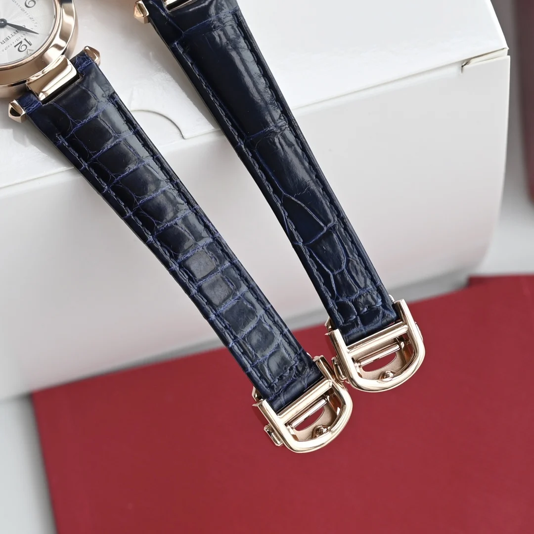 Cartier Pasha Steel Blue Dial Diamond-Set 30mm — photographed off the sweep