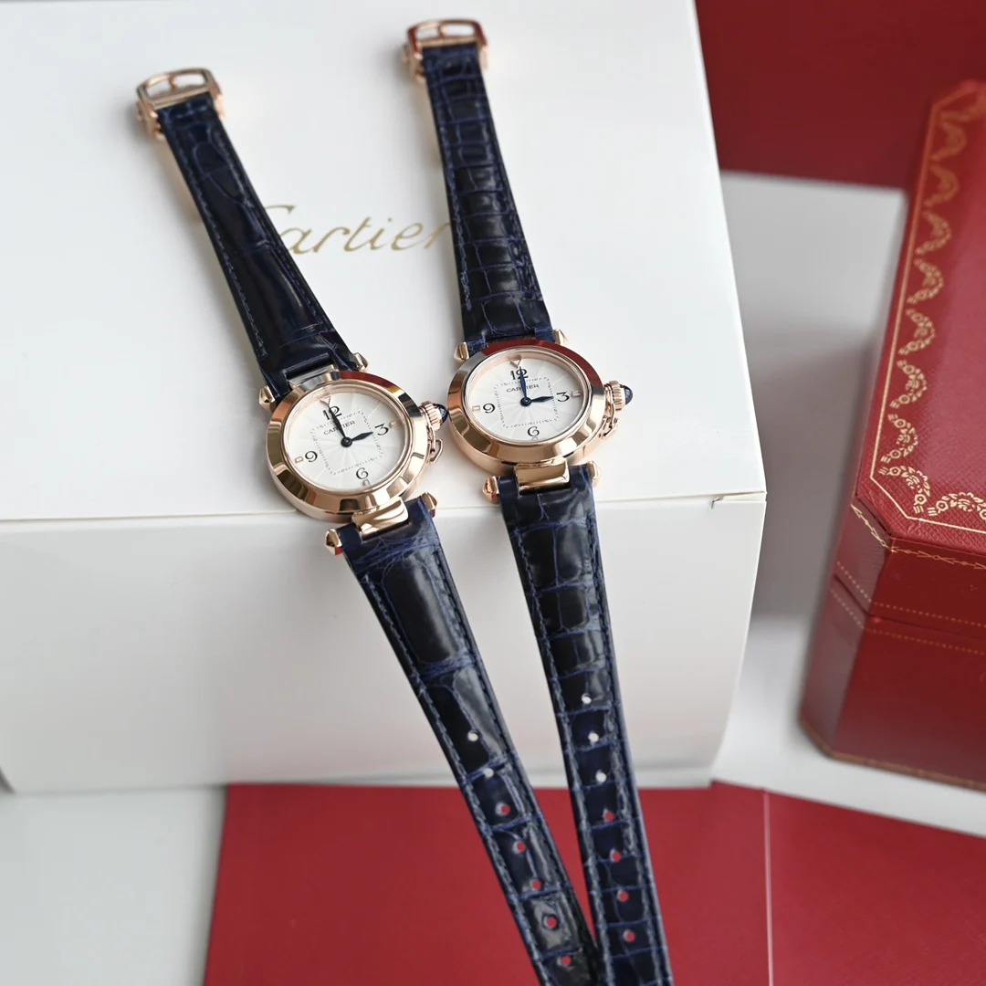 Cartier Pasha Steel Blue Dial Diamond-Set 30mm — photographed off the sweep