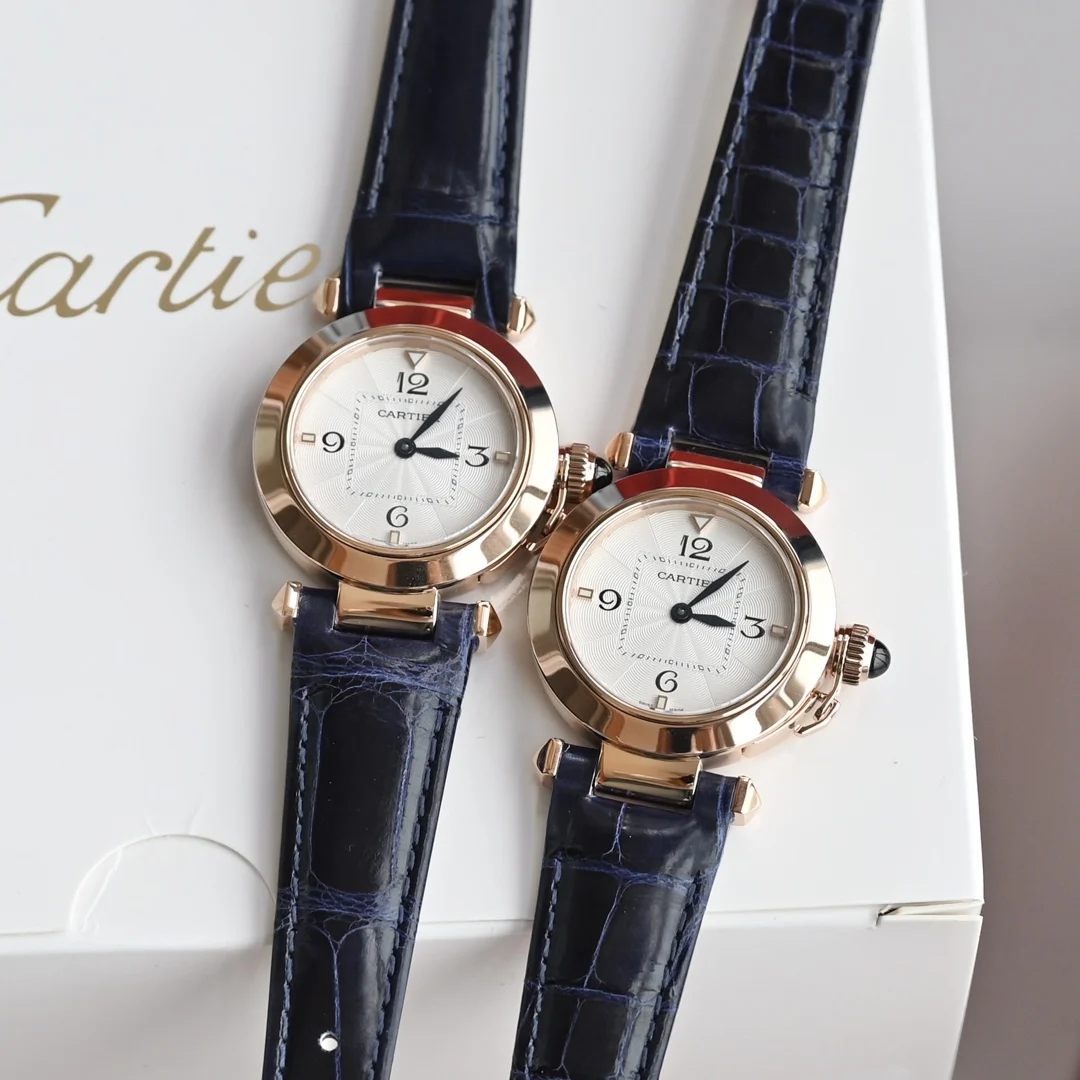 Cartier Pasha Steel Blue Dial Diamond-Set 30mm — photographed off the sweep