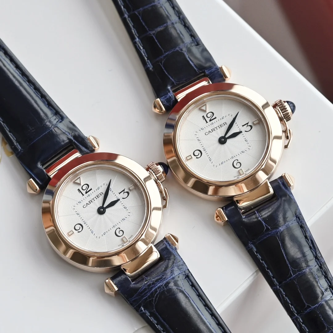 Cartier Pasha Steel Blue Dial Diamond-Set 30mm — photographed off the sweep
