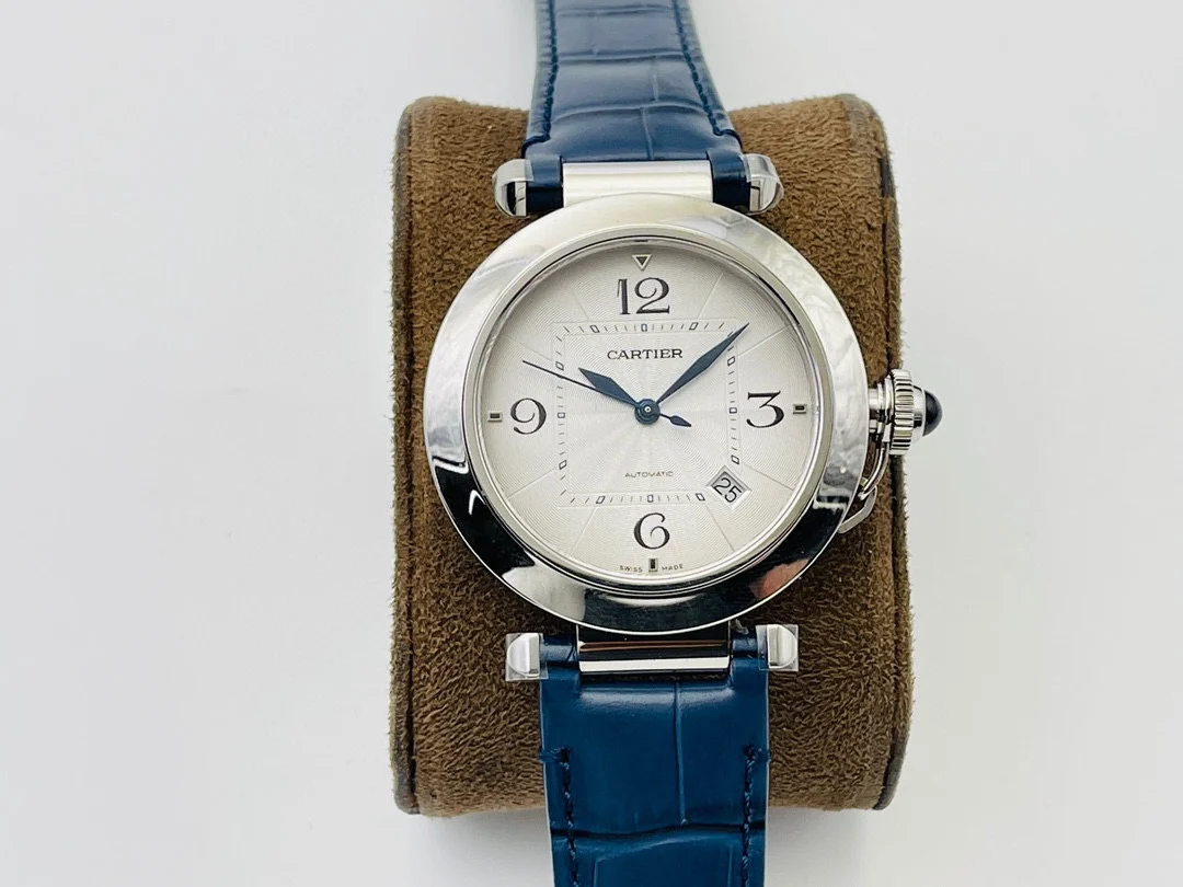 Cartier Pasha Titanium Blue Dial — photographed off the sweep