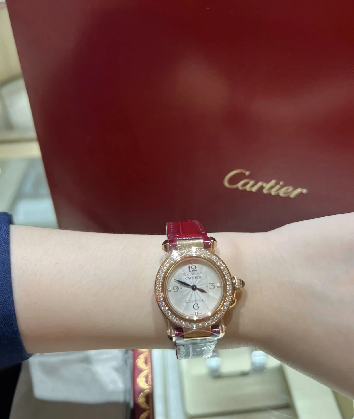 Cartier Pasha Yellow Gold Blue Dial — photographed off the sweep