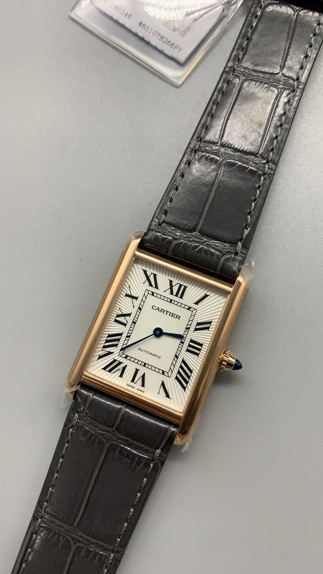 Cartier Rose Gold Grey Dial — photographed off the sweep
