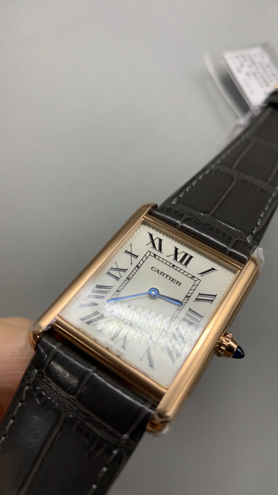 Cartier Rose Gold Grey Dial — photographed off the sweep