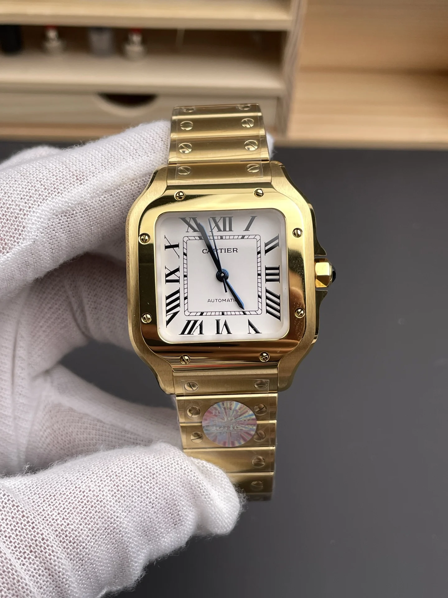 Cartier Santos 35.1mm — photographed off the sweep