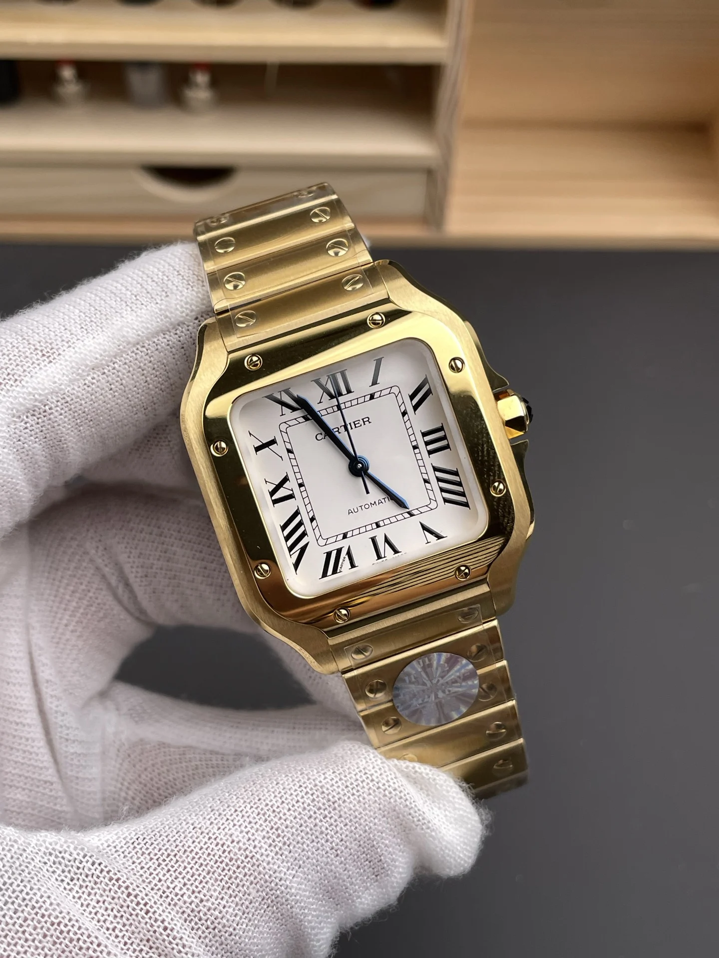 Cartier Santos 35.1mm — photographed off the sweep