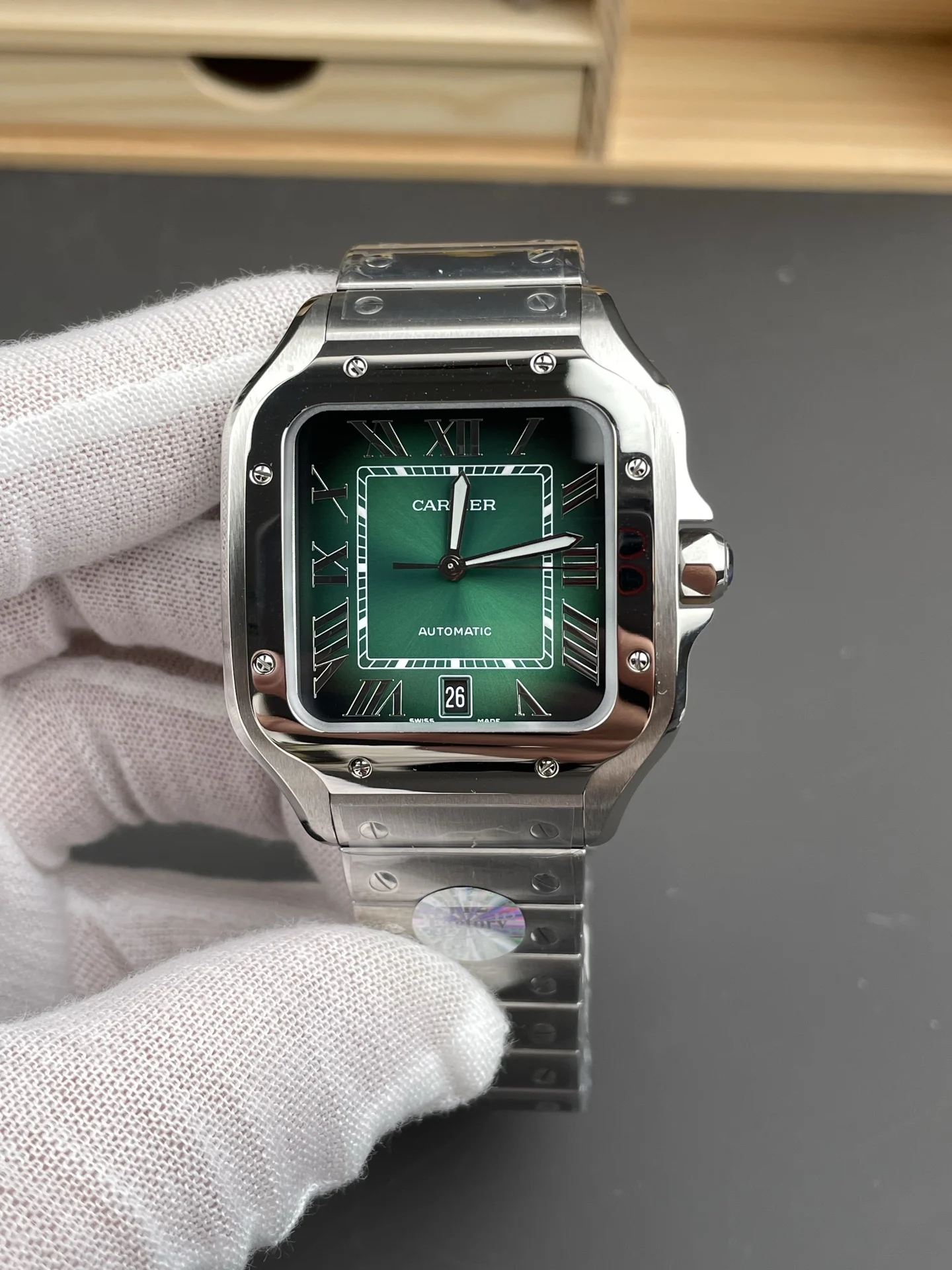 Cartier Santos 39.8mm — photographed off the sweep