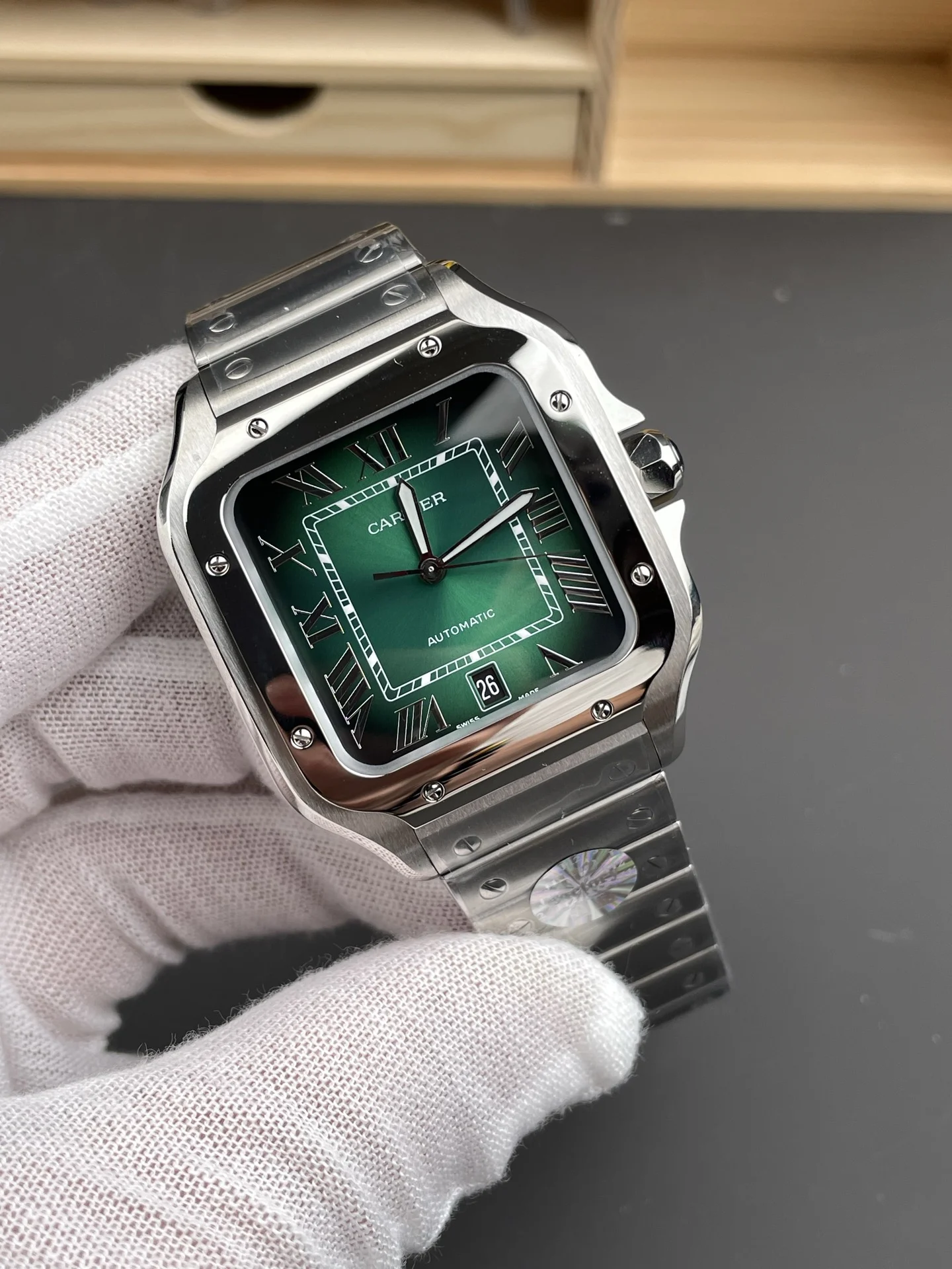 Cartier Santos 39.8mm — photographed off the sweep
