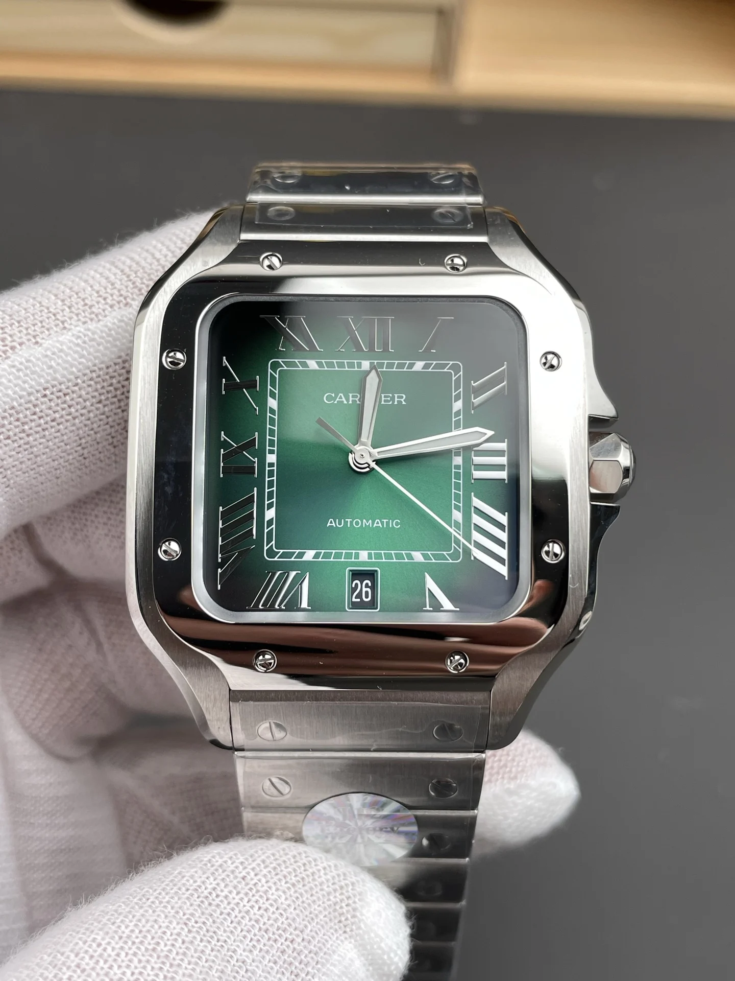 Cartier Santos 39.8mm — photographed off the sweep