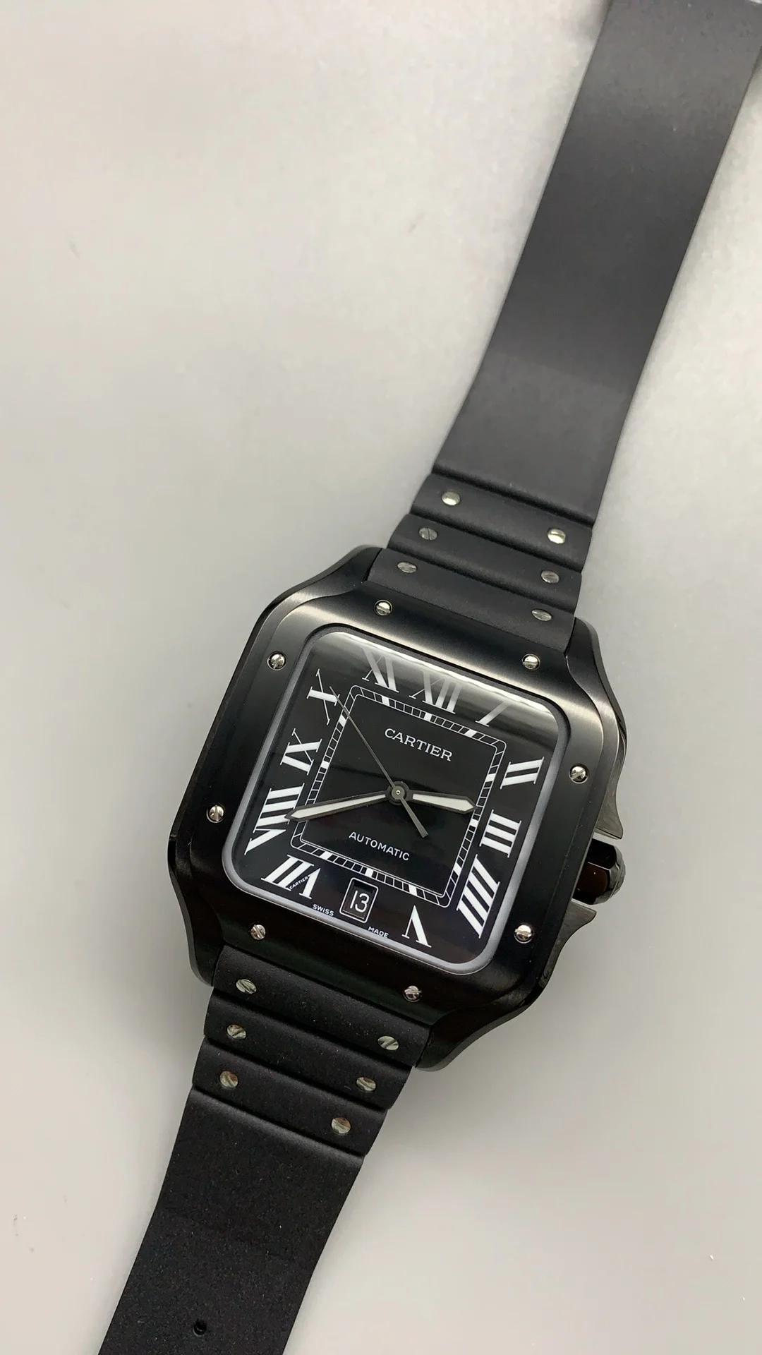 Cartier Santos Black Dial 40mm — photographed off the sweep
