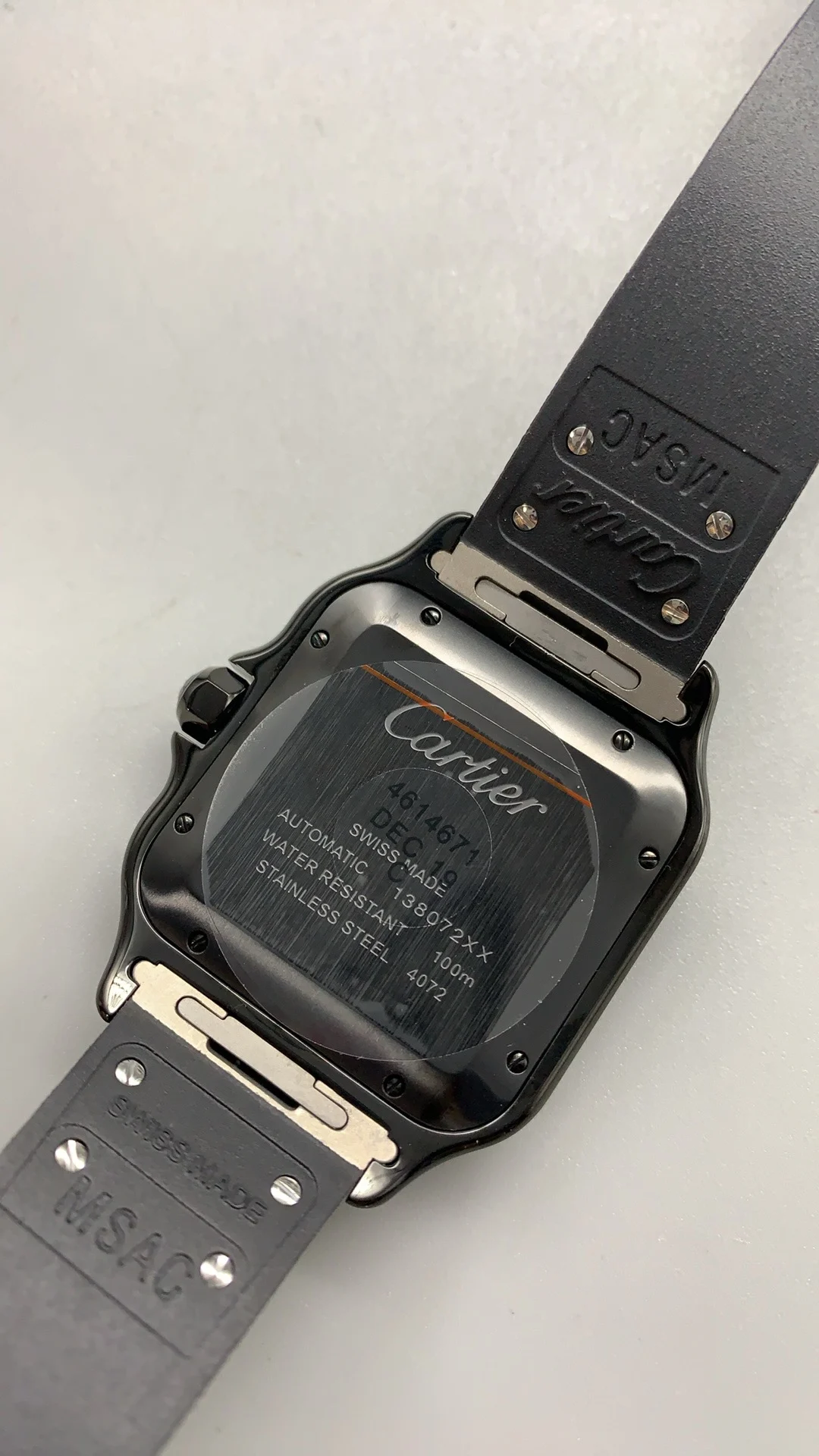 Cartier Santos Black Dial 40mm — photographed off the sweep