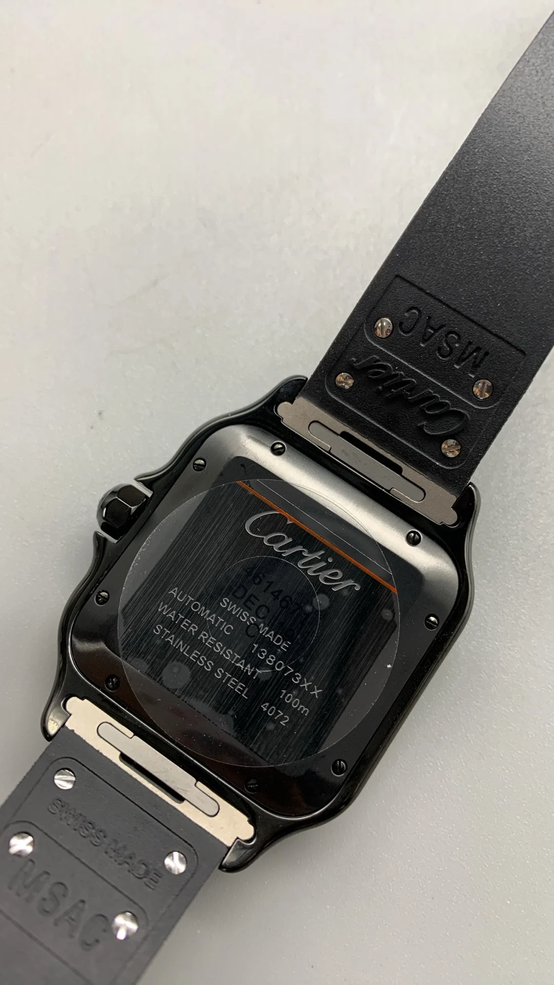 Cartier Santos Black Dial 40mm — photographed off the sweep