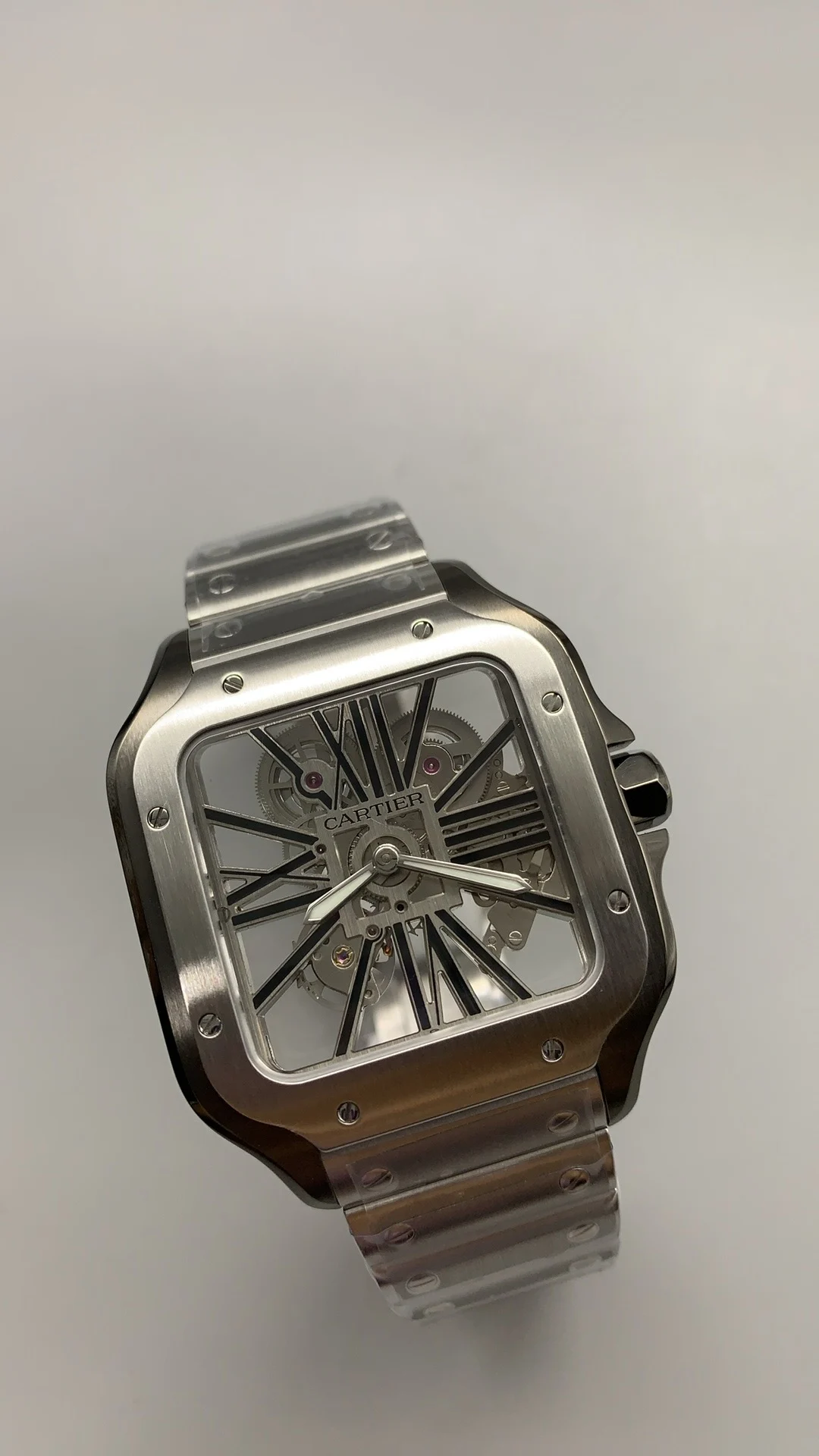 Cartier Santos Black Dial 40mm — photographed off the sweep