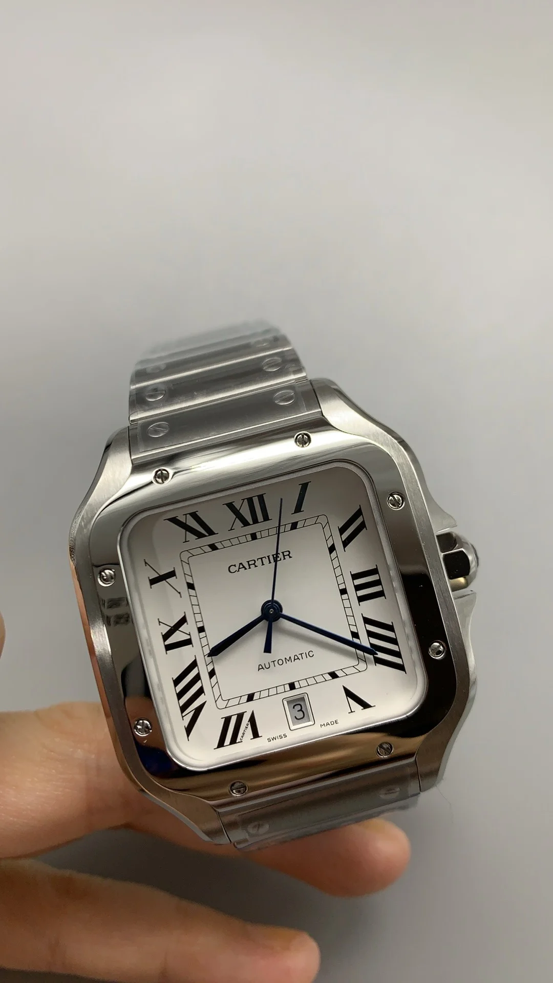 Cartier Santos Black Dial 40mm — photographed off the sweep