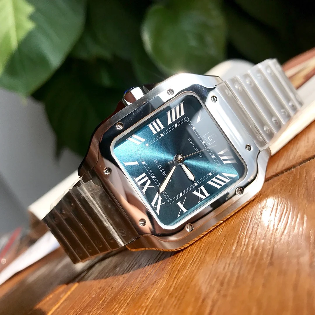 Cartier Santos Blue Dial 40mm — photographed off the sweep