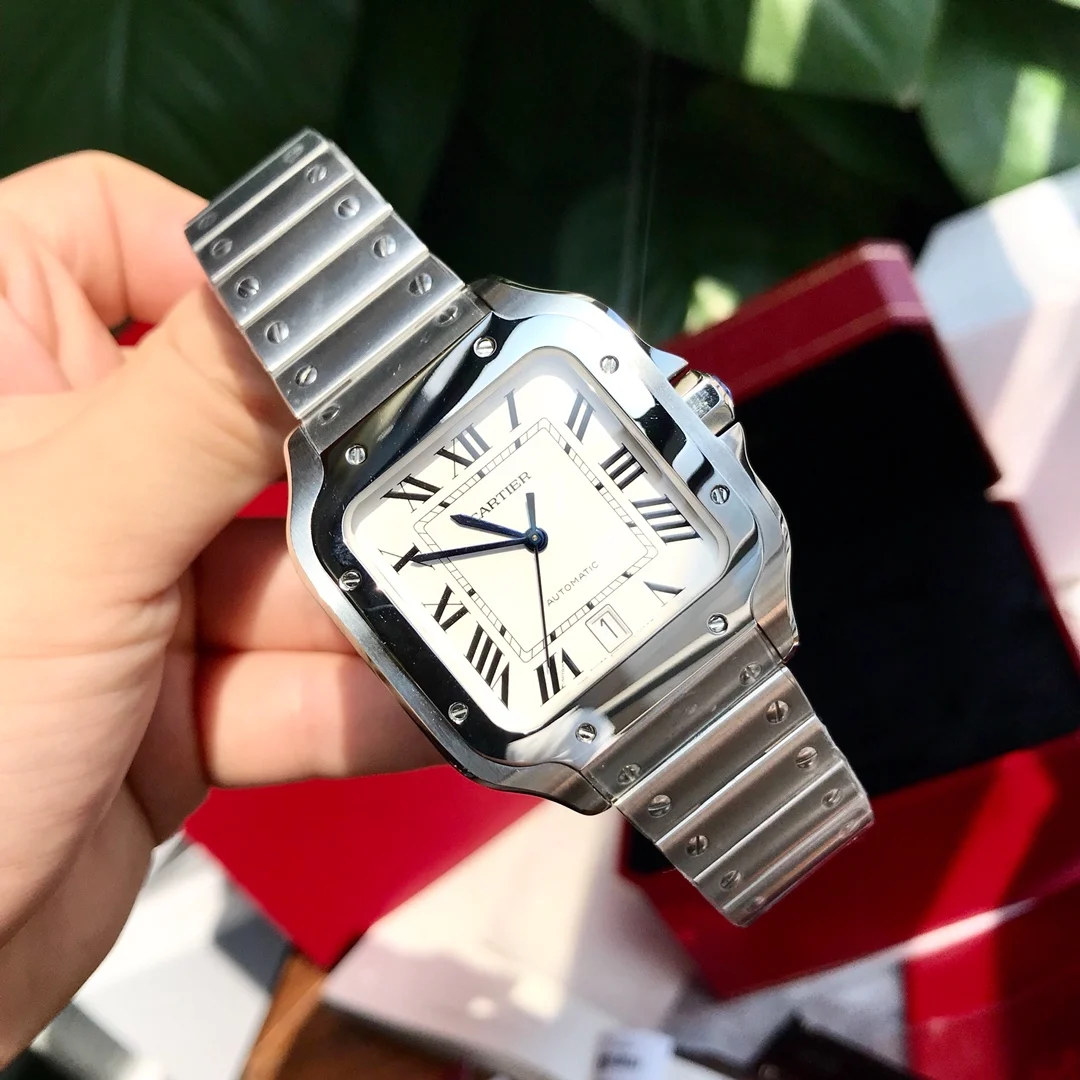 Cartier Santos Blue Dial 40mm — photographed off the sweep